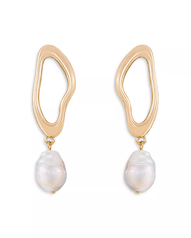 Ettika Oval Baroque Pearl Drop Earrings in 18K Gold Plated