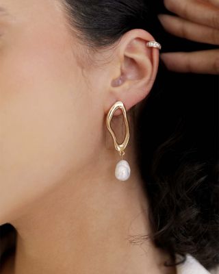 Oval Baroque Pearl Drop Earrings in 18K Gold Plated