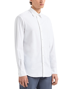 Emporio Armani Nylon Stretch Regular Fit Button Down Shirt In White