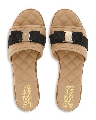 【FERRAGAMO】Slide with bow Ferragamo Quilted Leather Bow Flat Slide Sandals | Neiman Marcus