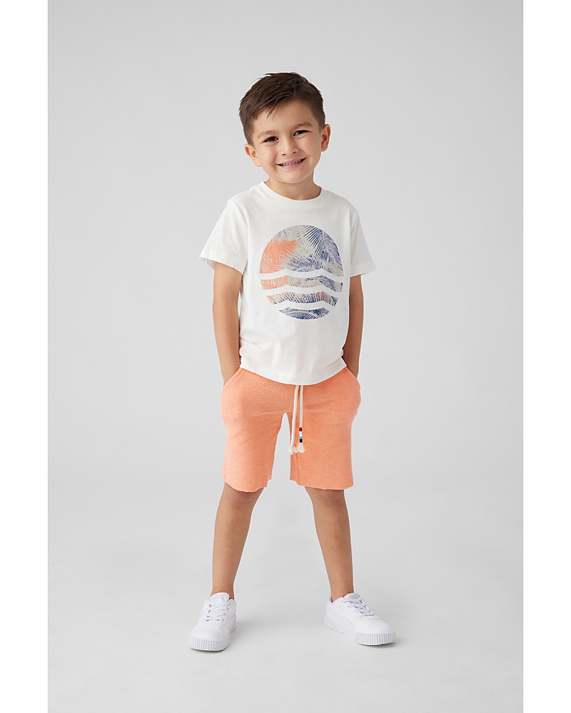 Sol Angeles Unisex Coral Palm Waves Cotton Tee - Little Kid, Big Kid In D White