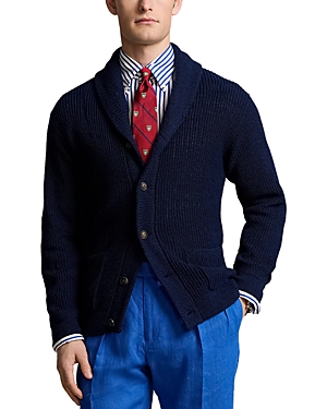 Shop Polo Ralph Lauren Distressed Linen-cotton Shawl Cardigan In Blue