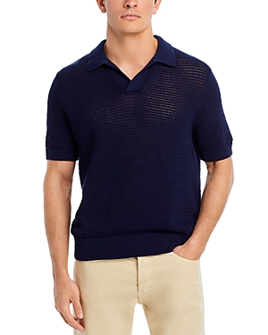 Shop Frame Mesh Short Sleeve Open Collar Polo Sweater In Navy