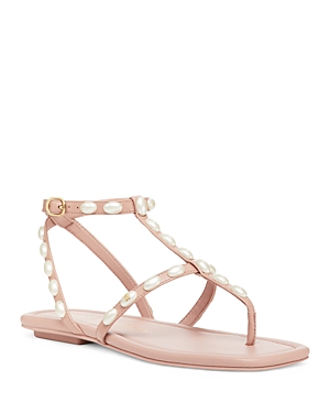 Shop Stuart Weitzman Women's Pearlita Embellished Flat Sandals In Clay