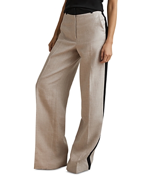 Shop Reiss Petite Luella Wide Leg Side Stripe Linen Pants In Neutral