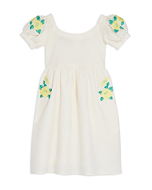 Shop Fanm Mon Girls' Alissa Floral Embroidered Linen Dress - Little Kid, Big Kid In Ivory