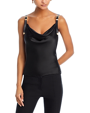 Luxe Buckle Strap Silk Cowl Neck Tank Top