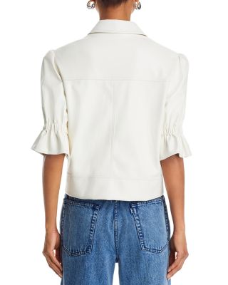 Faux Leather Puff Sleeve Jacket