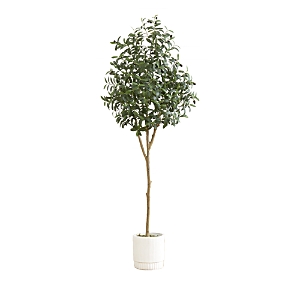 Nearly Natural 6ft. Artificial Olive Tree With White Decorative Planter In Green
