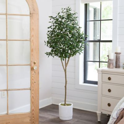  6ft. Artificial Olive Tree with White Decorative Planter