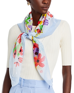Shop Fraas Oversized Floral Square Scarf In Blue/multi