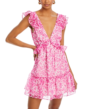 Aqua Floral Ruffle Trim Mini Dress - 100% Exclusive In Pink