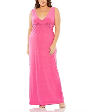 Shop Mac Duggal Rhinestone Embellished Open Back Jersey Gown In Hot Pink