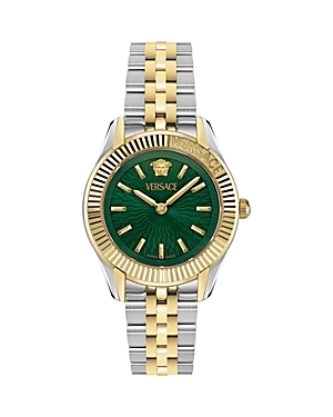 Shop Versace Greca Time Petite Watch, 30mm In Green/two-tone