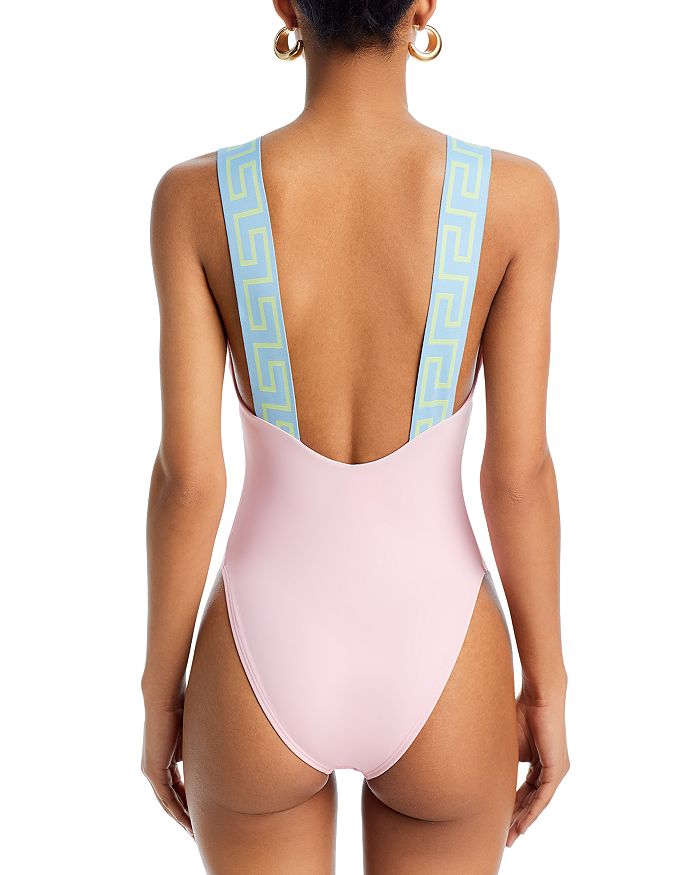 Shop Versace Contrast Straps One Piece Swimsuit In Pastel Pink