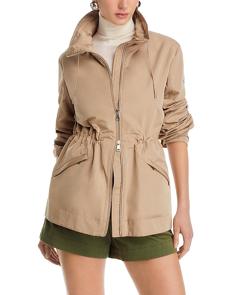 Moncler Enet Gabardine Hooded Jacket In Beige