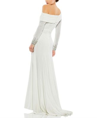 Beaded Cuff Drop Shoulder Faux Wrap Gown