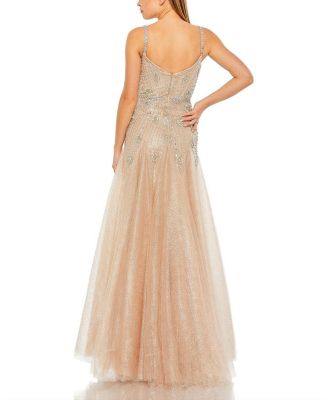 Slim Strap Embellished Bustier Gown