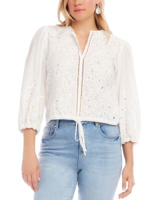 Karen Kane Embroidered Tie Waist Blouse