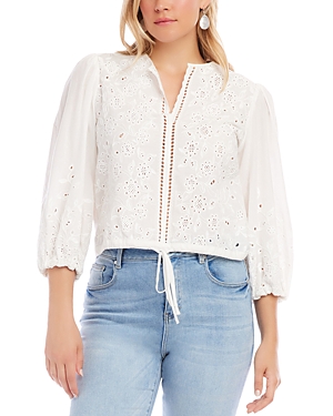 Embroidered Tie Waist Blouse
