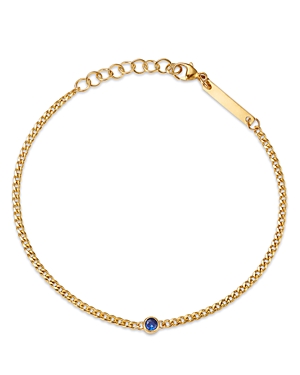 Zoe Chicco 14K Yellow Gold Curb Chain Blue Sapphire Bezel Bracelet