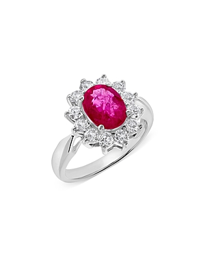 Bloomingdale's Ruby & Diamond Halo Starburst Ring In 14k White Gold In Metallic