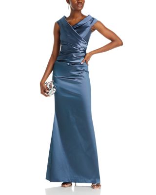 Ruched Cape Neck Gown