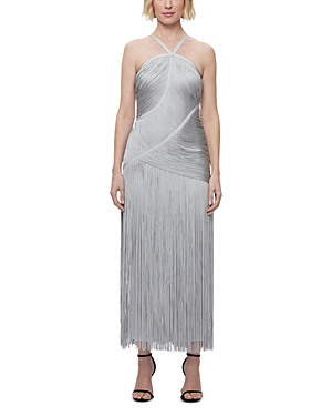 Herve Leger The Amelia Fringe Gown In Mist
