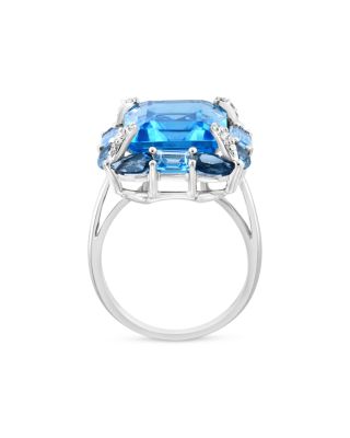 Blue Topaz &amp; Diamond Ring in 14K White Gold