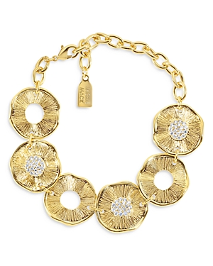 Shop Jackie Mack Designs Allure Cubic Zirconia Textured Disc Chain Bracelet In Gold