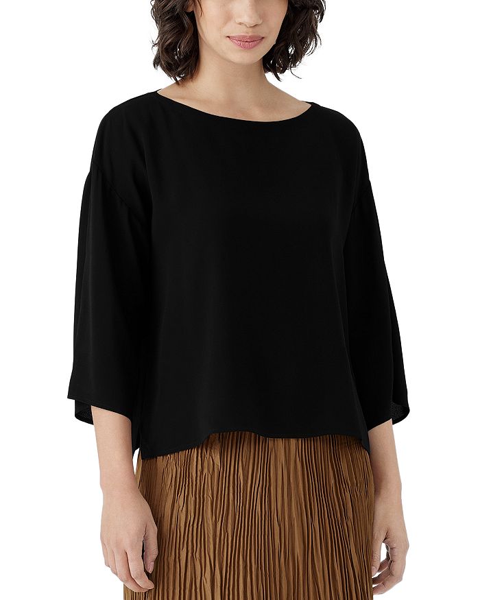 Eileen Fisher Boat Neck Silk Boxy Top Bloomingdale's