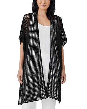 Eileen Fisher Open-knit Dolman-sleeve Cardigan In Black