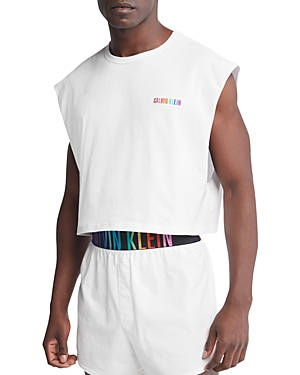 Shop Calvin Klein Intense Power Pride Lounge Cropped Muscle Tank In 100 White