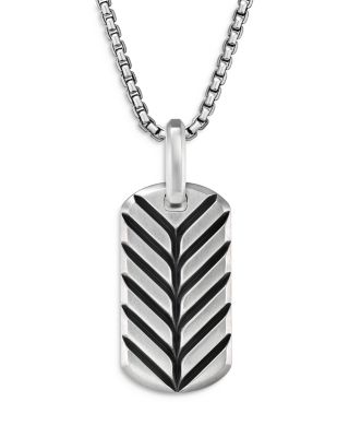 Men's Chevron Tag in Sterling Silver with Black Onyx, 27mm