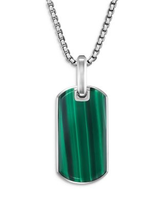 Men's Chevron Tag in Sterling Silver with Malachite, 27mm