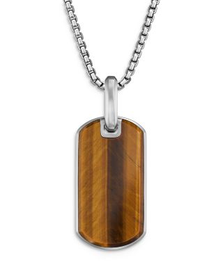 Men's Chevron Tag in Sterling Silver with Tiger's Eye, 27mm