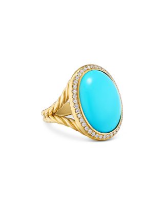 David Yurman Albion Oval Ring in 18K Yellow Gold with Turquoise and Diamonds, 21mm