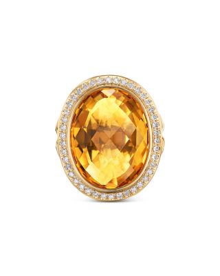 Albion&reg; Oval Ring in 18K Yellow Gold with Citrine and Diamonds, 21mm