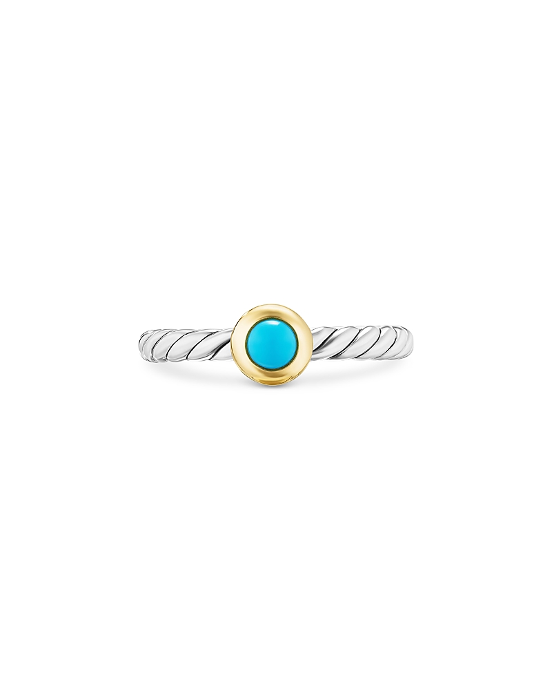 David Yurman Petite Cable Flex Ring in Sterling Silver with 14K Yellow Gold and Turquoise, 2.8mm