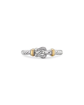 Petite Buckle Ring in Sterling Silver with 18K Yellow Gold and Diamonds, 2mm