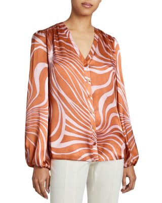 Santorelli Printed Silk Blouse