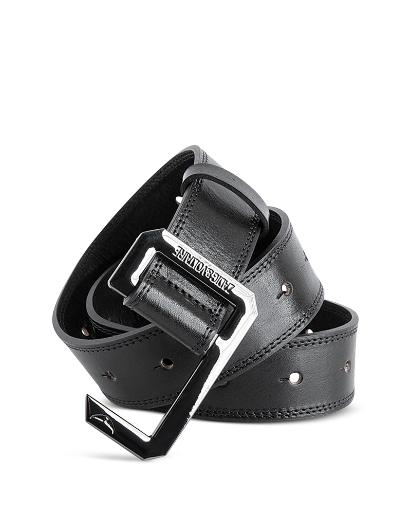 Zadig & Voltaire Zadig&voltaire Women's Noir La Cecilia Logo-engraved Leather Belt In Noir