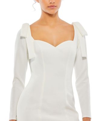 Bow Shoulder Long Sleeve Sweetheart Fitted Mini Dress