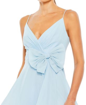 Faux Wrap Bow Detail Flowy Mini Dress