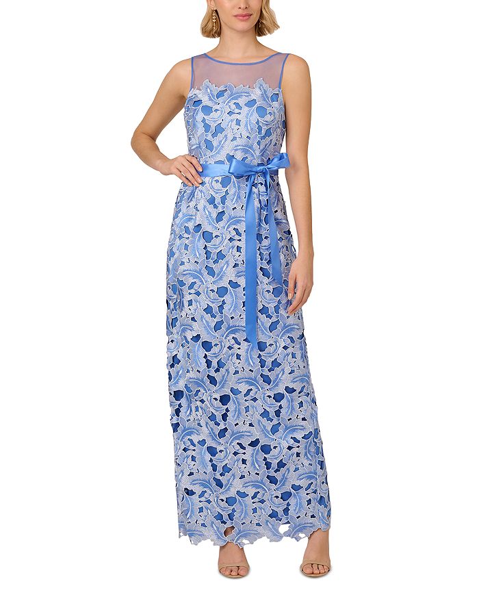 Adrianna Papell Illusion Neck Tonal Lace Dress Bloomingdale s