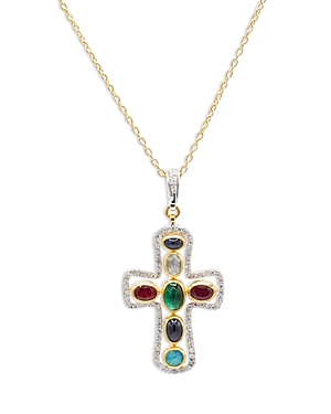 Gurhan 24k, 22k & 18k White Gold & Yellow Gold Pointelle Multi Gemstone & Diamond Cross Pendant Necklace, 1