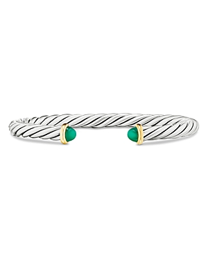 Men's Sterling Silver & 14K Yellow Gold Cable Flex Green Onyx Cuff Bracelet, 6mm