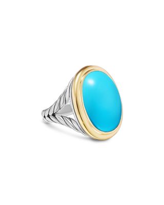 David Yurman - Albion&reg; Oval Ring in Sterling Silver with 18K Yellow Gold and Turquoise, 21mm