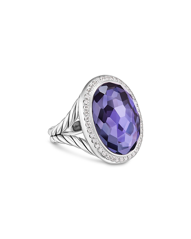 David Yurman Albion Oval Ring in Sterling Silver with Black Orchid and Diamonds, 21mm