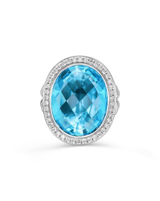 Albion&reg; Oval Ring in Sterling Silver with Blue Topaz and Diamonds, 21mm